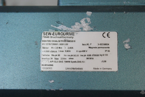 SEW EURODRIVE  SERVO MOTOR   P/N: BSKF202 DS56L/B/TF/RH1M/SB10 used