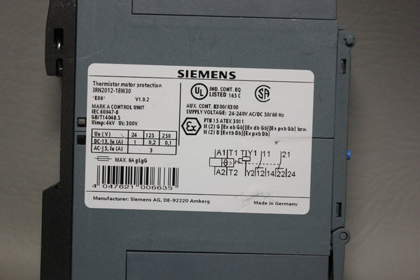 SIEMENS 3RN2012-1BW30 THERMISTOR MOTOR PROTECTION RELAY