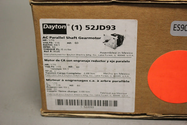 NEW DAYTON AC PARALLEL SHAFT GEARMOTOR  52JD93