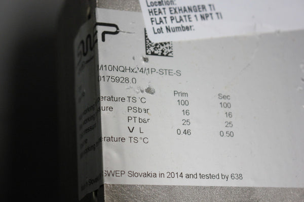 Unused SWEP STAINLESS STEEL LIQUID HEAT EXCHANGER  M10NQHX24/1P-STE-S