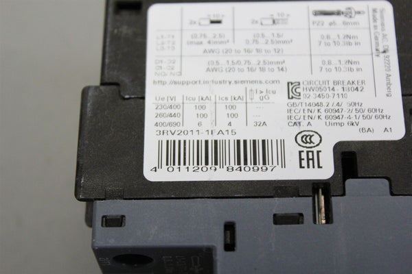 Unused SIEMENS SIRIUS CIRCUIT BREAKER 3RV2011-1FA15