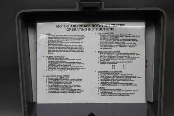 BIDDLE MOTOR & PHASE ROTATION TESTER 560060