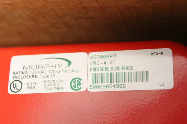 NEW MURPHY PRESSURE SWITCHGAGE 05700687 OPLC-A-30