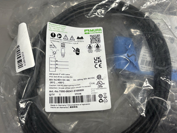 2- NEW Murr Elektronik 7000-08041-6100500 Sensor Cable M8 3-Pin Female
