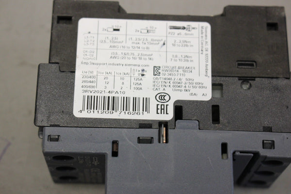 UNUSED SIEMENS SIRIUS CIRCUIT BREAKER 3RV2021-4PA10