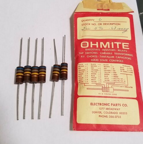 (6) VINTAGE OHMITE 2W 5% .68 MEG 680K OHM RESISTORS