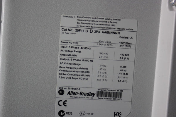NEW ALLEN BRADLEY POWERFLEX 753 2HP AC DRIVE 20F11GD3P4AA0NNNNN A