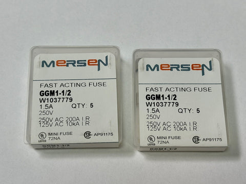 Lot of 10 Mersen GGM1-1/2 Fast Acting Miniature Fuse Glass Body 10 Amp 250 1.5A