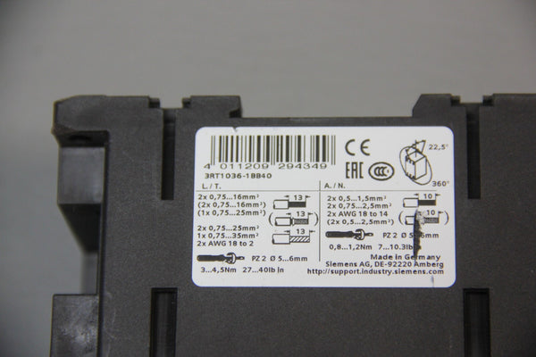 SIEMENS POWER CONTACTOR 3RT1036-1BB40