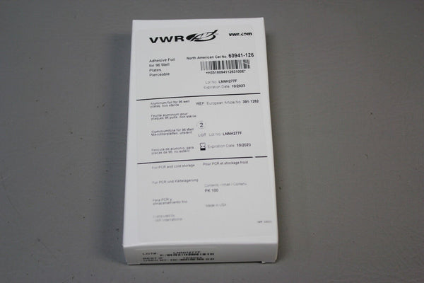 NEW BOX OF 100 VWR ADHESIVE FOIL FOR 96 WELL PLATES 60941-126