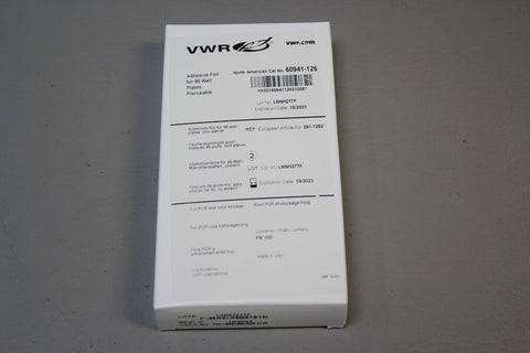 NEW BOX OF 100 VWR ADHESIVE FOIL FOR 96 WELL PLATES 60941-126