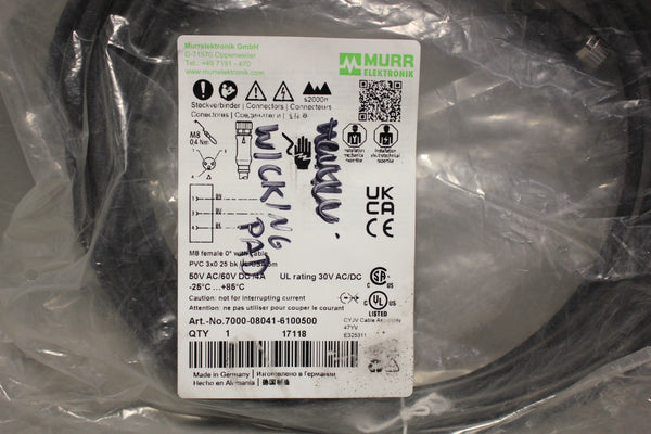 LOT OF 2 NEW MURR ELEKTRONIK CABLES 7000-08041-6100500