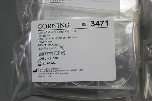 CORNING 3471 COSTAR 6 WELL PLATE W/LID NON PYROGENIC STERILE 12 QTY