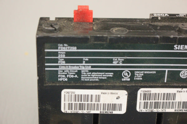 SIEMENS FD62T250 CIRCUIT BREAKER TRIP UNIT 250 AMP 2 POLE