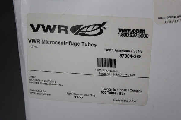 NEW CASE OF 500 VWR 1.7mL MICROCENTRIFUGE TUBES 87004-268