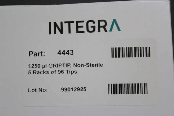 NEW BOX INTEGRA 1250 uL GRIPTIP PIPETTE TIPS 5x RACKS OF 96 TIPS 4443