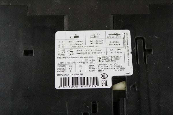 SIEMENS SIRIUS CONTACTOR MOTOR STARTER 3RV2031-4WA10