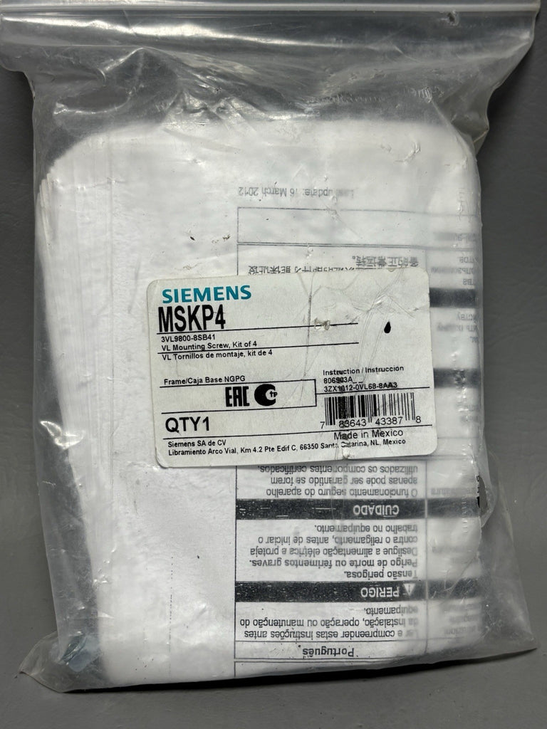 NEW Kit of 4 Siemens MSKP4, 3VL9800-8SB41 VL Mounting Screw Assembly