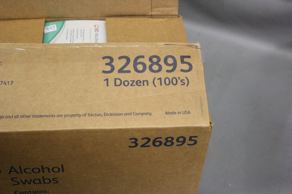 NEW CASE OF 1200 (12 BOXES OF 100) BD ALCOHOL SWABS 326895