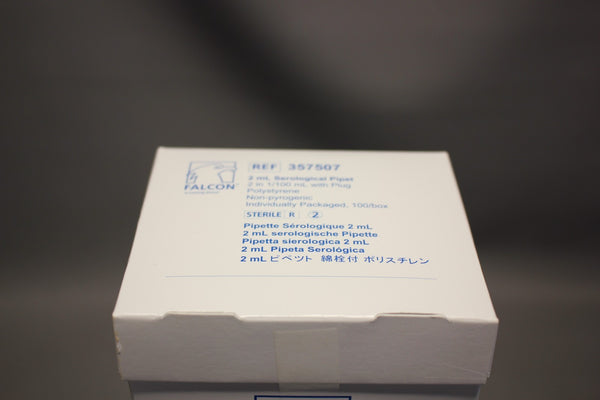 NEW FALCON 2ML SEROLOGICAL PIPET W/ PLUG 357507 POLYSTYRENE 100PCS