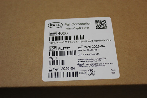 NEW BOX OF 10 PALL VACUCAP 90 PF FILTERS 0.8/0.2um SUPOR MEMBRANE 4628