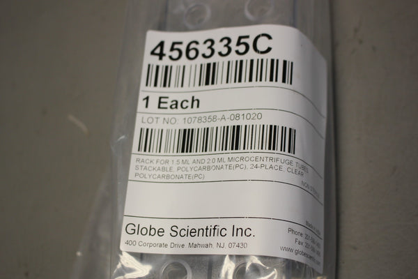 NEW GLOBE SCIENTIFIC Rack For 1.5mL and 2.0mL Microcentrifuge Tubes 456335C