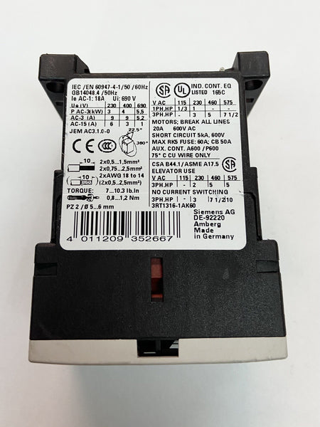 UNUSED SIEMENS SIRIUS 3RT1316-1AK60 Contactor - 3RT13161AK60