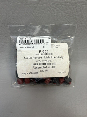 NEW 25 PCS Cole Parmer Idex Threaded Luer Adapter  Red/Black PEEK, 0.040" Bore