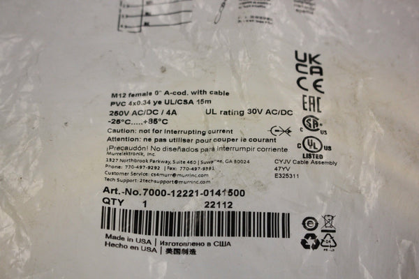 MURR ELEKTRONIK FEMALE CONNECTOR CABLE 7000-12221-0141500