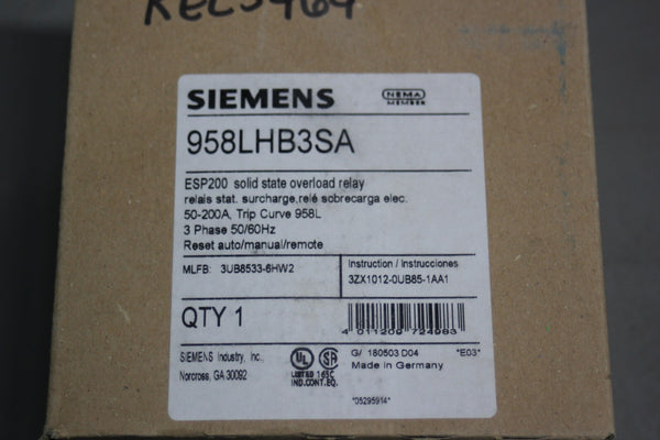 NEW SIEMENS SOLID STATE OVERLOAD RELAY 3UB8533-6HW2958LHB3SA