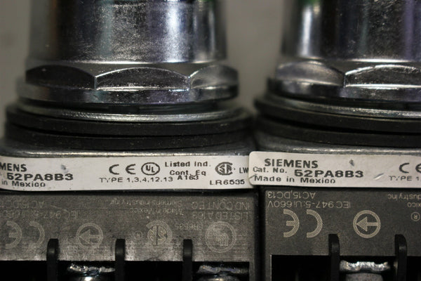Lot of 2 SIEMENS GREEN PUSH-BUTTON SWITCH 52PA8B3 W/52BAJ