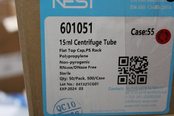 NEW PACK OF 50 NEST 15ml CENTRIFUGE TUBES 601051