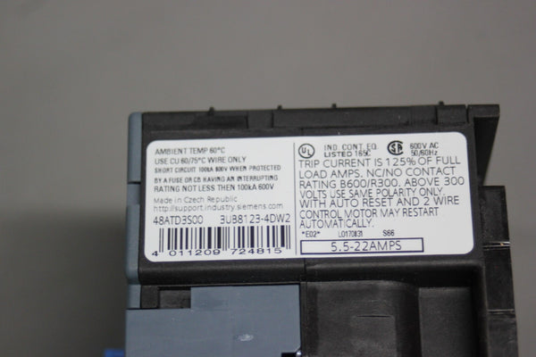 NEW SIEMENS SOLID STATE OVERLOAD RELAY  48ATD3S00 3UB8123-4DW2