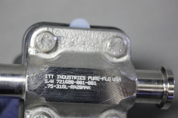 ITT 3/4" STAINLESS STEEL PURE-FLO DIAPHRAGM VALVE .75-316L-RA20MAX