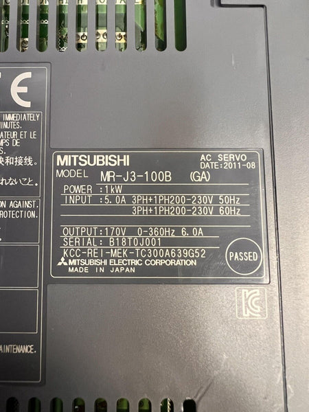 MITSUBISHI MELSERVO SERVO DRIVE MR-J3-100B 3PH 200V