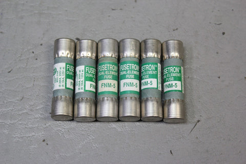 LOT OF 6 NEW FUSETRON DUAL ELEMENT FNM-5 FUSES