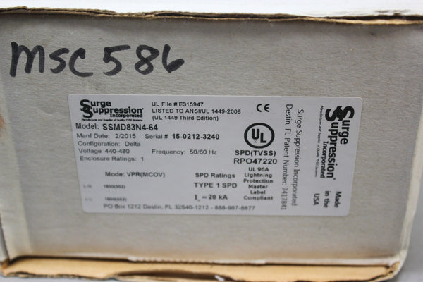 NEW SURGE SUPPRESSION INC TRANSIENT VOLTAGE SURGE SUPRESSOR P/N: SSMD83N4-64