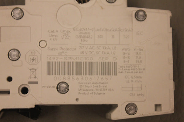 ALLEN BRADLEY 1492-SPM1C100 SER D BREAKER MODULE