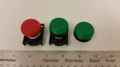 LOT OF 3 EATON PILOT LIGHT HEAD/LENS RED AND GREEN