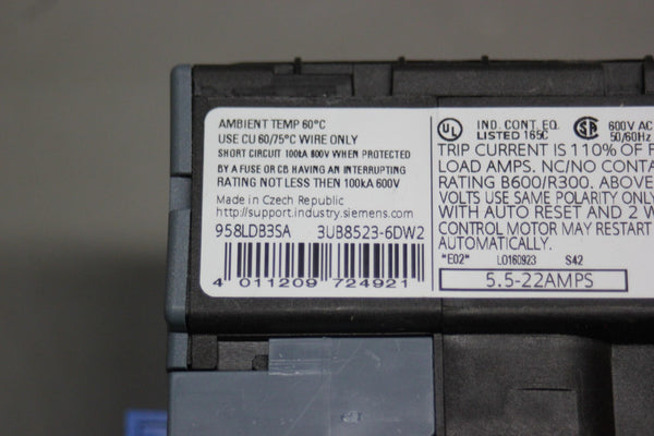 NEW SIEMENS SOLID STATE OVERLOAD RELAY 3UB8523-6DW2 958LDB3SA
