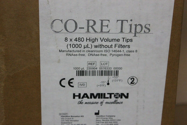 8X480 NEW HAMILTON CO-RE TIPS 1000uL WITHOUT FILTERS 235904