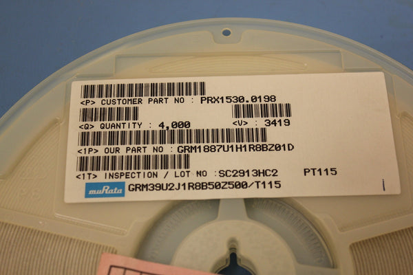4000 MURATA GRM1887U1H1R8BZ01D 1.8PF 50VDC 0.1% CERAMIC CHIP CAPACITORS