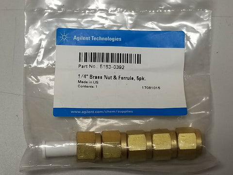 New Agilent 5pk 1/4" Brass Nut & Ferrule Sets 5183-0392