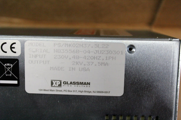 NEW GLASSMAN HIGH VOLTAGE POWER SUPPLY PS/MK20N37.5L22 2KV 37.5MA MK SERIES