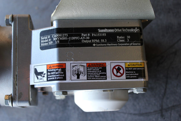 SUMITOMO 1/8HP MOTOR WITH RIGHT ANGLE GEARHEAD  TC-FV & RNYMS01-1120YC-AV-30