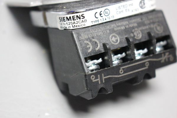 SIEMENS SELECTOR SWITCH, CONTACT BLOCK 52SA2CAB W/52BJK