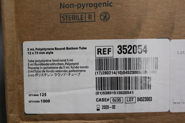 NEW CASE OF 500 FALCON 14mL POLYSTYRENE ROUND BOTTOM TEST TUBE 17x100mm 352059