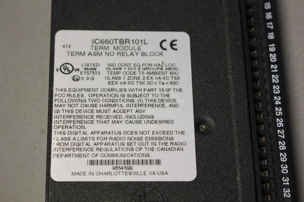 GE FANUC IC660TBR101L TERMINAL ASSEMBLY BLOCK