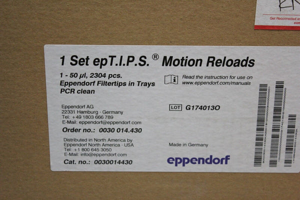 NEW CASE 50uL 2304PCS EPPENDORF epT.I.P.S. FILTER TIPS MOTION RELOADS 0030014430