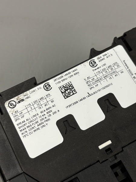UNUSED SIEMENS POWER CONTACTOR 3RT2036-1AK60-1AA0